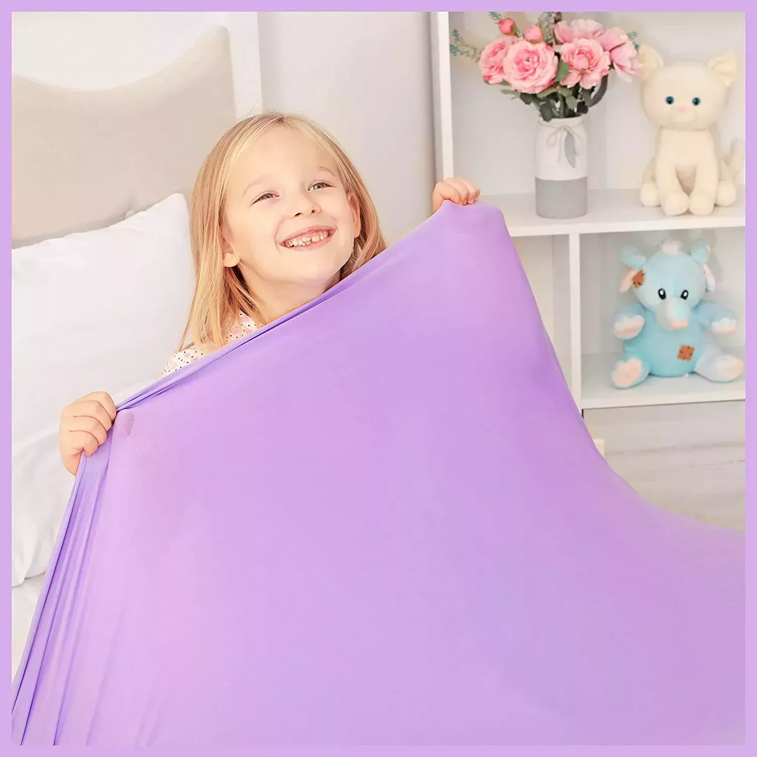 Lilac sensory sheet shown with smiling girl